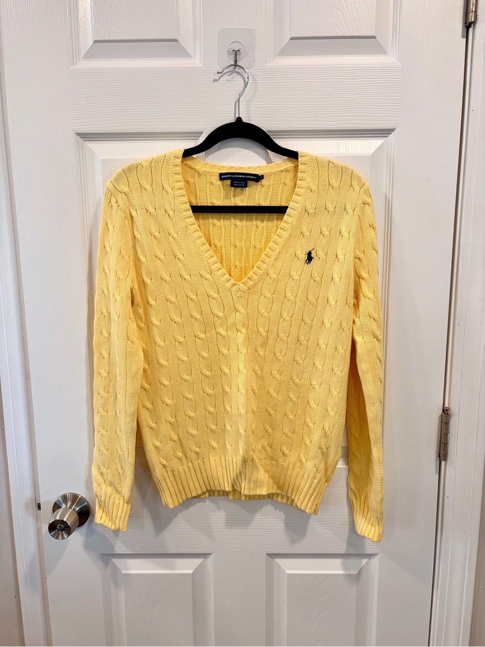 Ralph Lauren Yellow Cable-Knit V-Neck Sweater